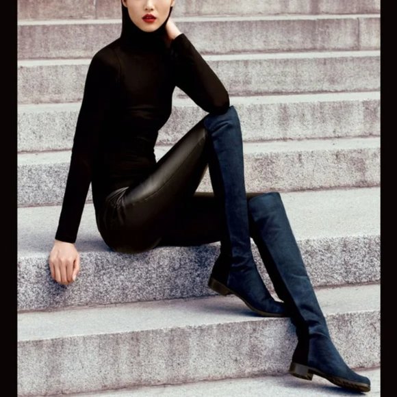 Stuart Weitzman Shoes - Stuart Weitzman Suede 5050 Over-The-Knee Boots Navy Blue Black size 6.5